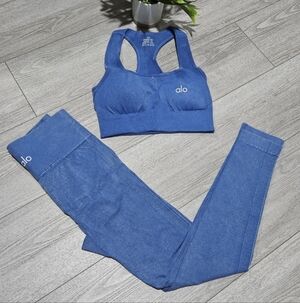 ALO Yoga Blue Pants & Sports Bra Set